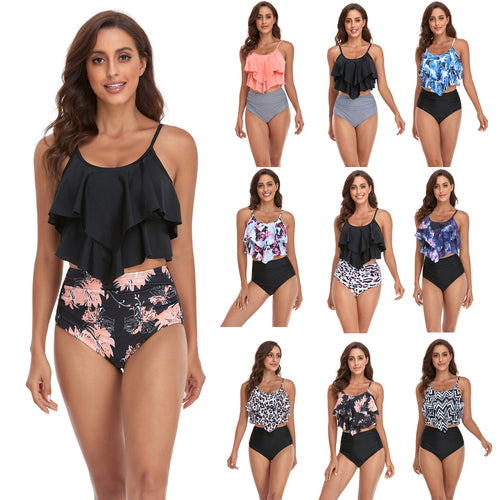 Damer Tankini-sæt med flydende flæsedesign og figurbeskrivende bikini-bukser Skovae