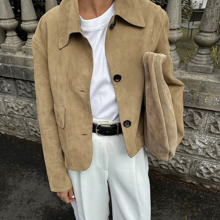 Dame Kort Suede-Jakke med praktiske lommer og elegant snit Stilla