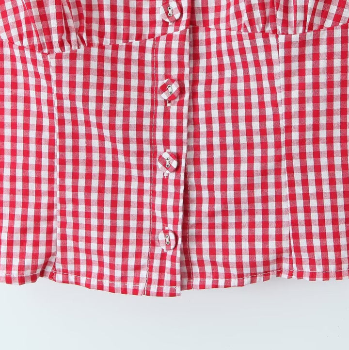 Dame ternet mønster crop-top med spidsbesætning og knapbare design Stilla