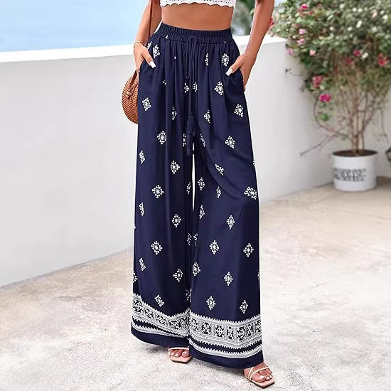 Dame brede sommerbukser med Boho-mønster Skovae