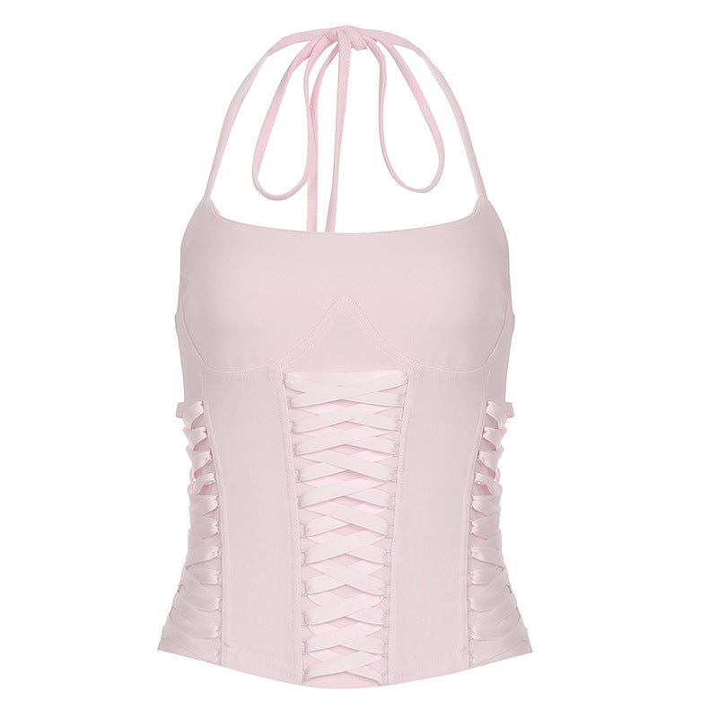 Dame Crop-Top med legesygt snørredesign og elegante stropper Skovae