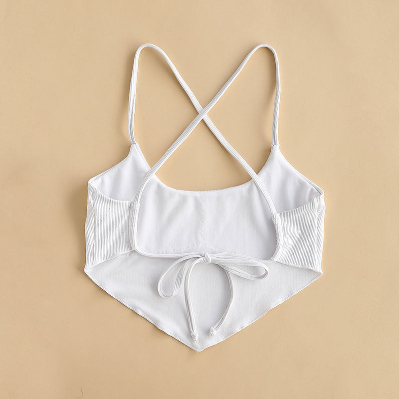 Dame Crop-Top Bikinioverdel med krydsede stropper og fin ribstruktur Stilla