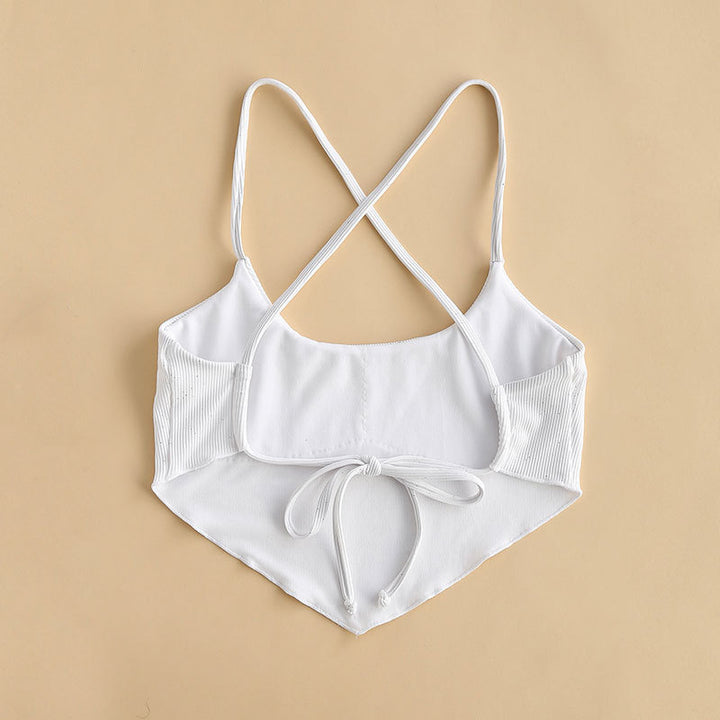 Dame Crop-Top Bikinioverdel med krydsede stropper og fin ribstruktur Stilla
