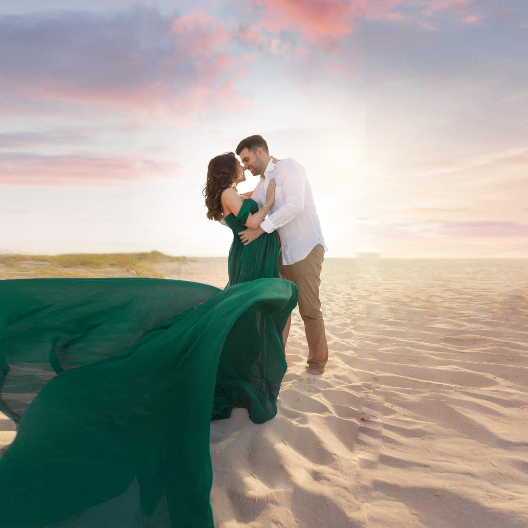 Dame Off-Shoulder Chiffon Graviditets Maxi Kjole Stilla
