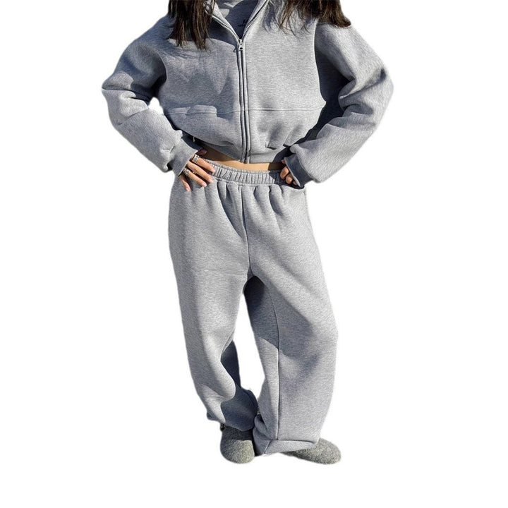 Kvinders afslappede cropped sweatjakke og komfortable joggingbukser sæt Skovae