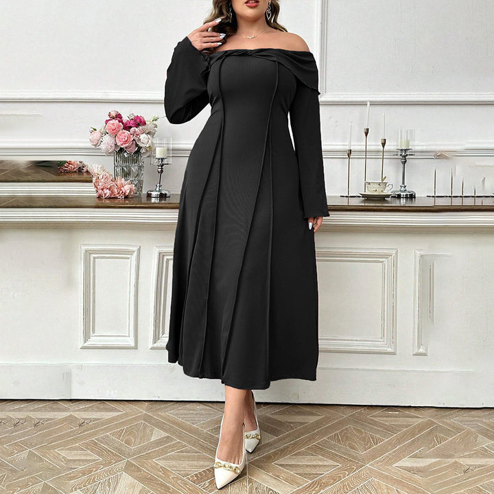 Dame skulderfri maxikjole med elegant drapering og lange ærmer Stilla