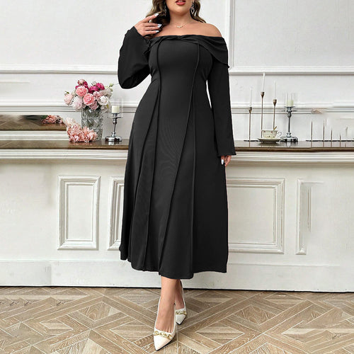 Dame skulderfri maxikjole med elegant drapering og lange ærmer Stilla