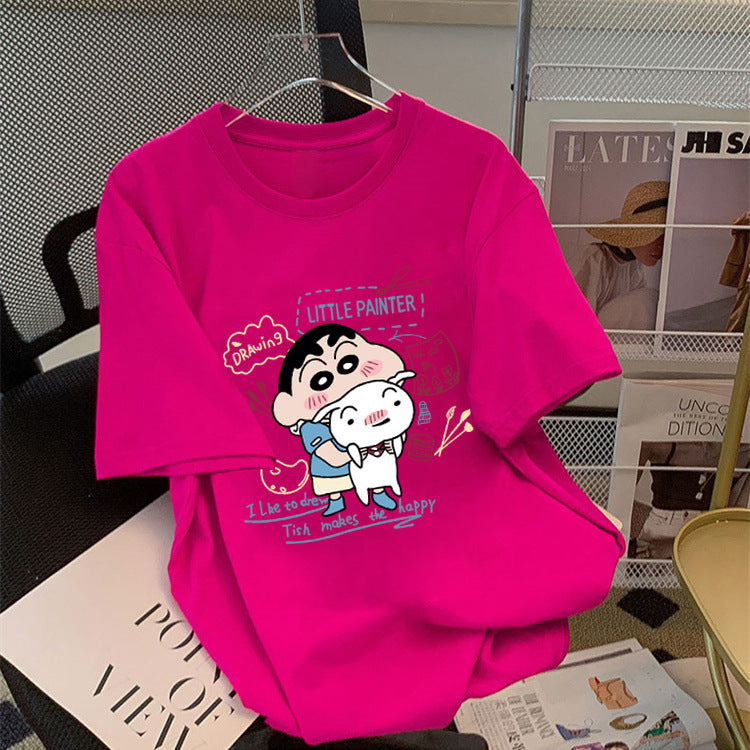 Dame T-shirt med kunstnerisk cartoon-tryk og behagelig pasform Stilla
