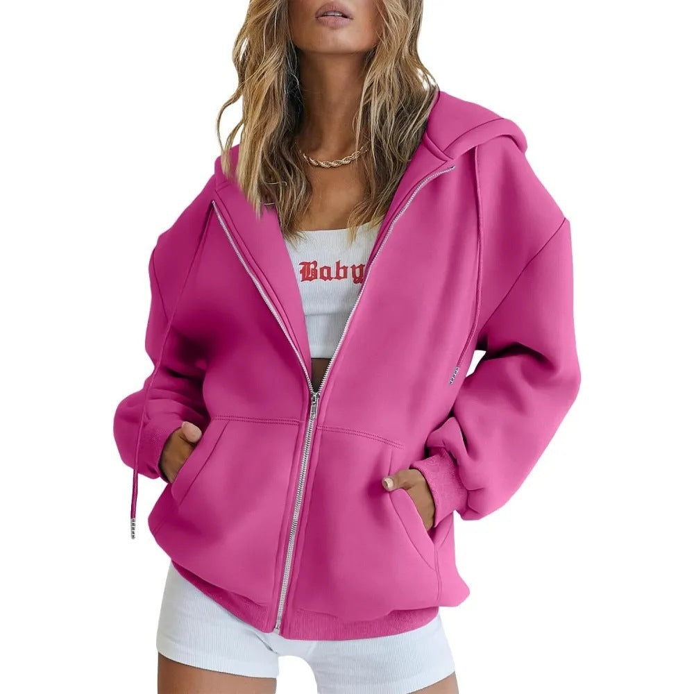Dame oversized hoodie jakke med praktiske lommer Skovae