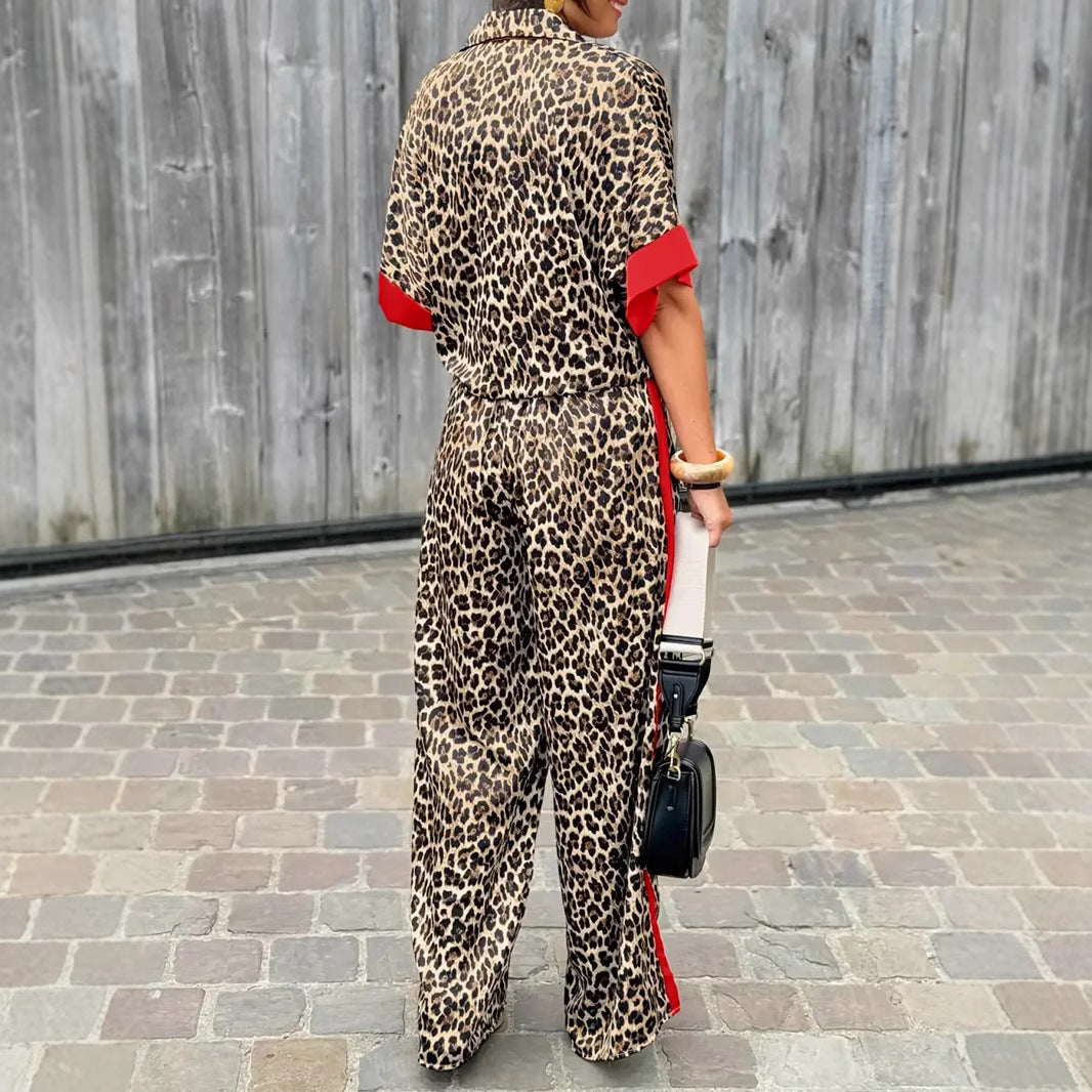 Dame Casual sæt med leopardmønster og elastisk talje Stilla