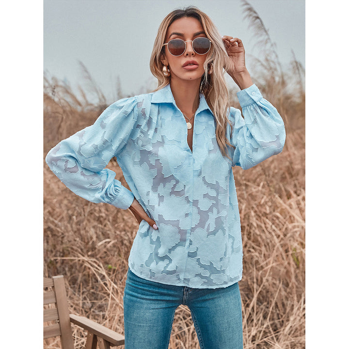 Damebluse med ballonformede ærmer og blomsterdesign Stilla