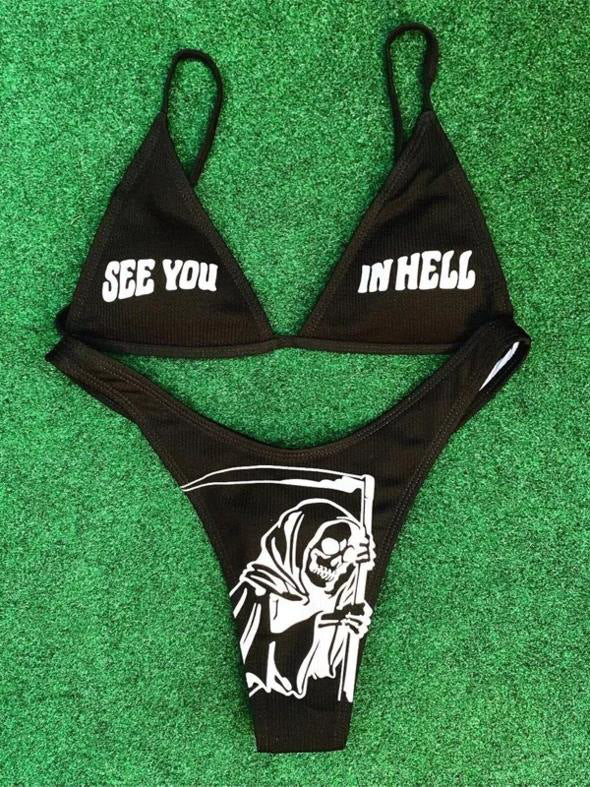 Dame Bikini-sæt med spændende grafikdesign Skovae
