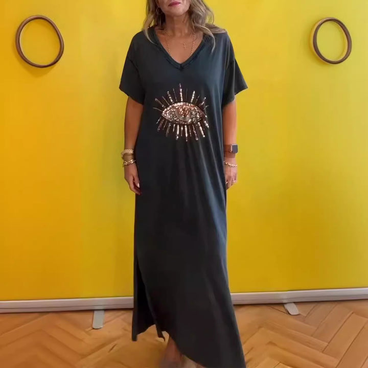 Dame Grafik Pailletter Maxi Kjole Stilla