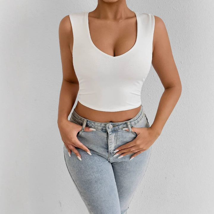 Dame figursyet crop-top med dyb V-udskæring Skovae