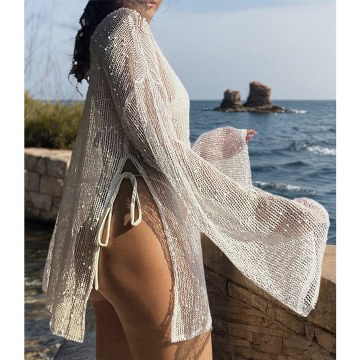 Dame transparent strandpullover med moderne netdesign Skovae