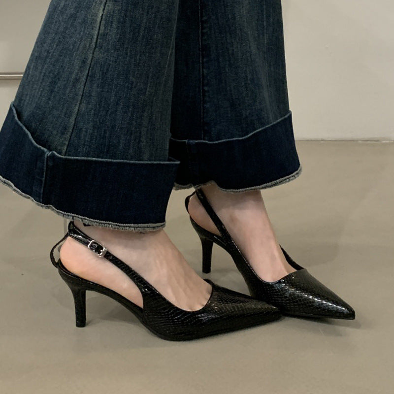 Dame Slingback Pumps med struktureret overflade og elegant hæl Stilla