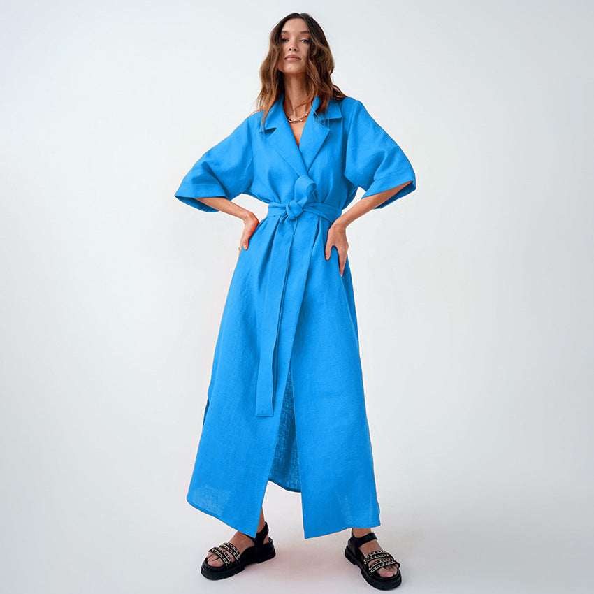 Dame elegant Maxi-kjole med moderne vikkedesign og taljebælte Stilla