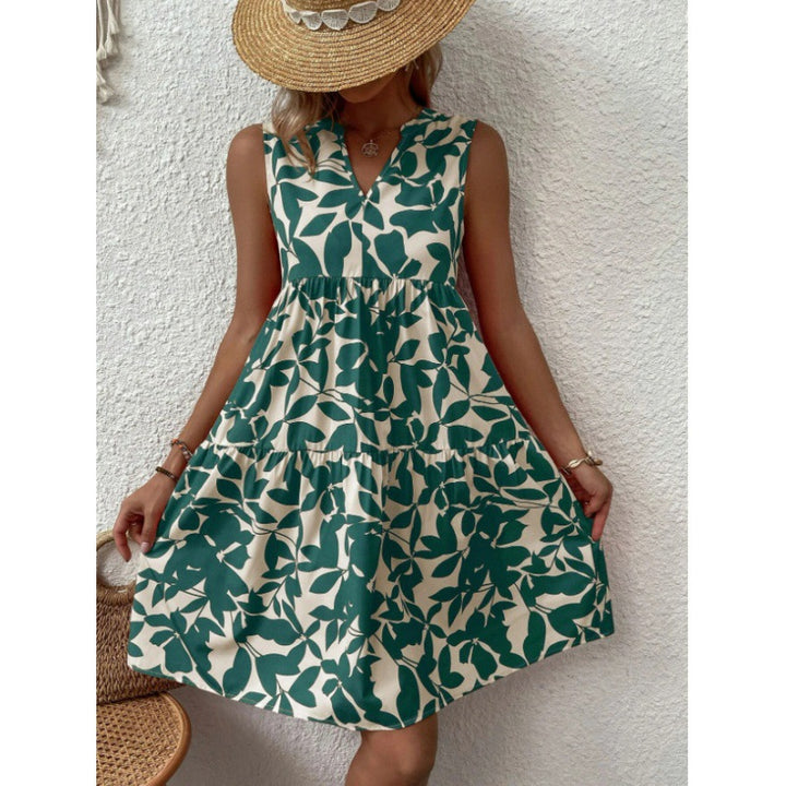 Dame sommermaxikjole med V-udskæring og trendy drapering Stilla