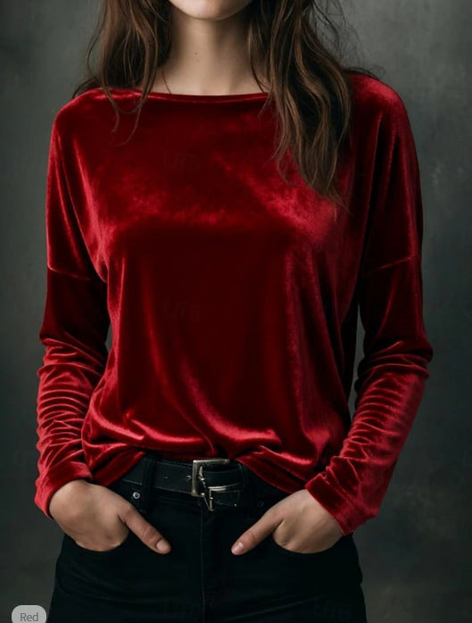 Damer elegant lys velour langærmet top