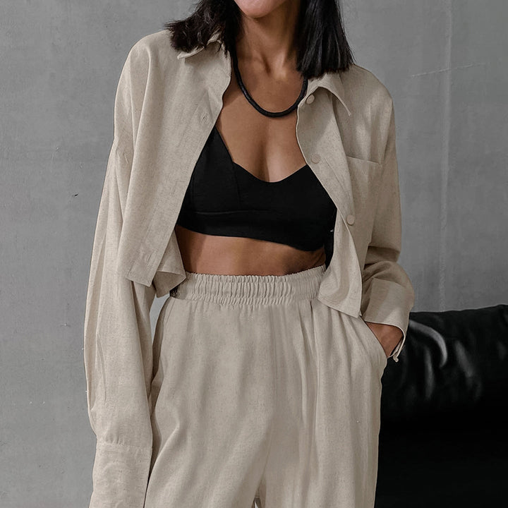 Dame Casual Twill-buksesæt med cropped skjorte og løs pasform Stilla