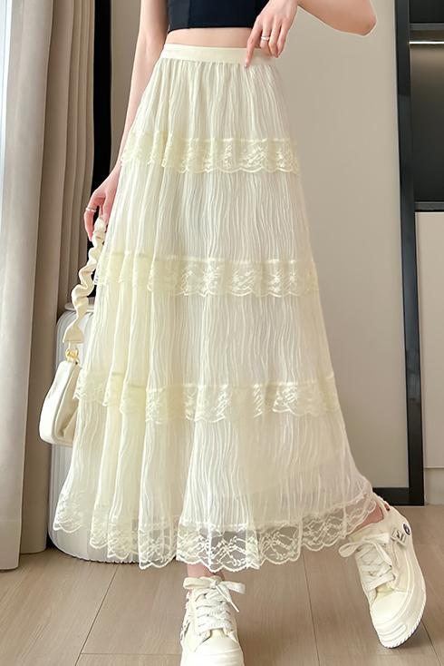 Dame Maxiskørt med elegante spids dekorationer Stilla