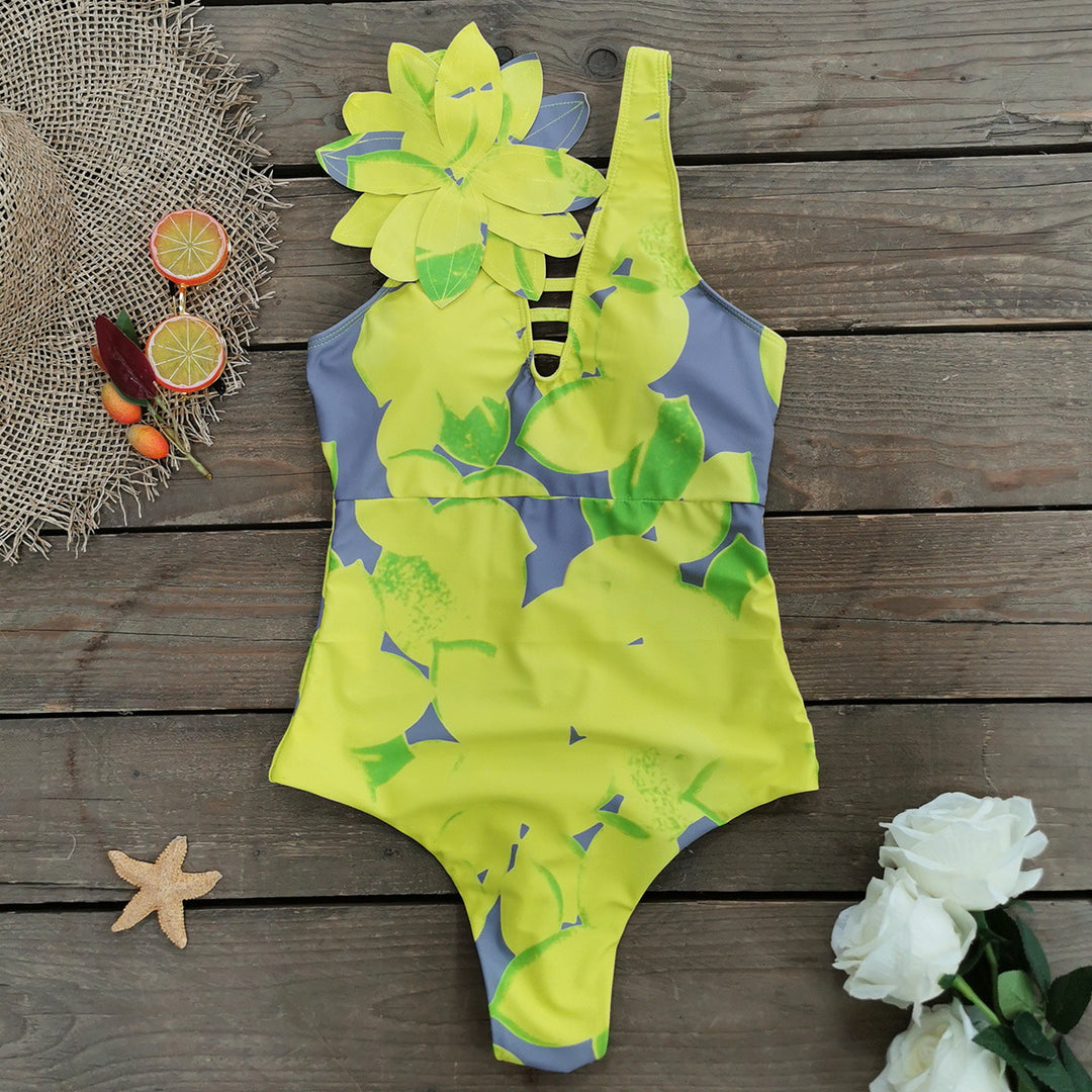 Dame Én-delt Badedragt med unikt blomsterprint og asymmetrisk design Stilla