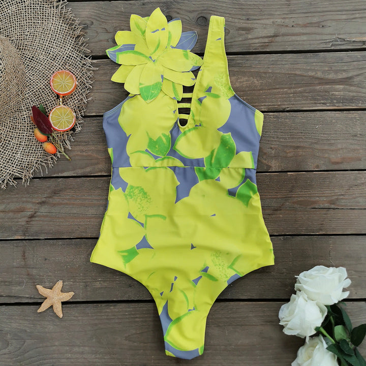 Dame Én-delt Badedragt med unikt blomsterprint og asymmetrisk design Stilla