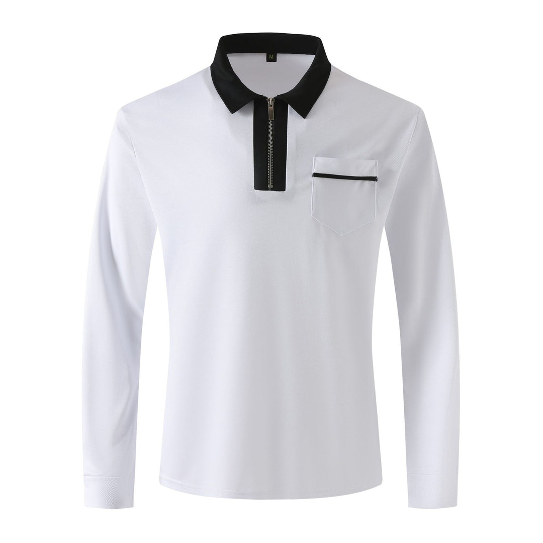 Herrer nan elegant Langærmet poloshirt med markeret ståkrave metal kort lynlås og brystlomme Skovae