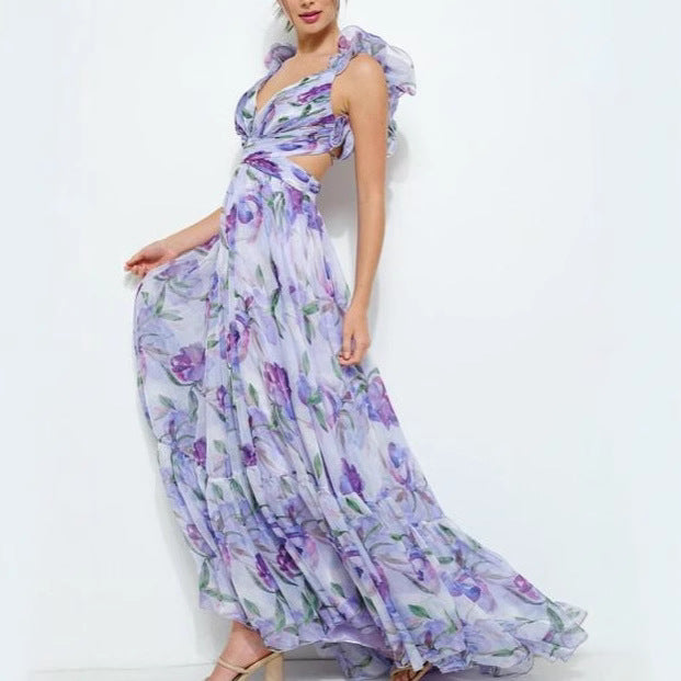 Femme Floral Ryscher Cut-Out Maxi Kjole Stilla