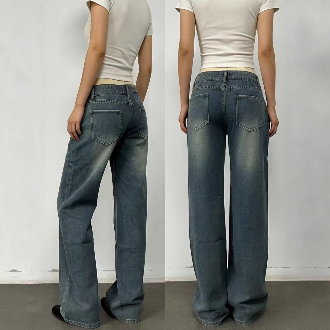 Dame brede High-Waist jeans med afslappet pasform og individuelle vaskninger Skovae