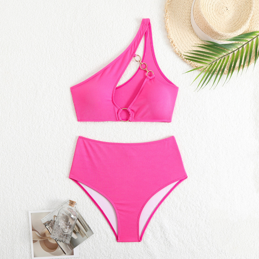 Dame bikini-sæt med asymmetrisk stropdesign og elegant ringdetalje Skovae