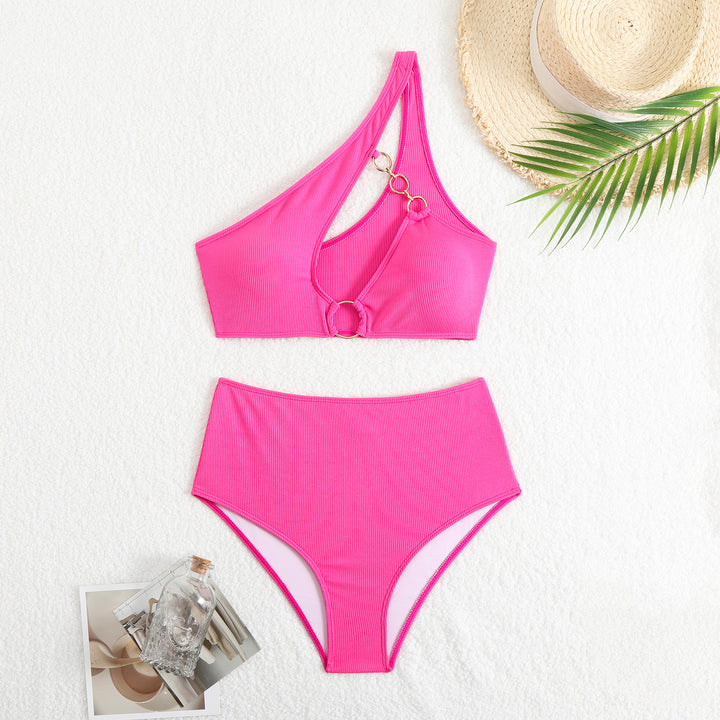Dame bikini-sæt med asymmetrisk stropdesign og elegant ringdetalje Skovae