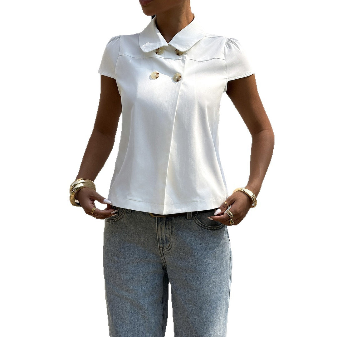 Dame elegant bluse med fine knapdetaljer og krave Skovae