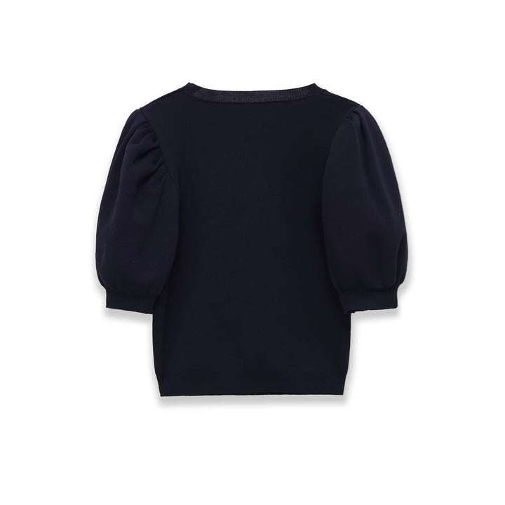 Dame bomulds sweater med hjerteformet udskæring og modige puffærmer Skovae