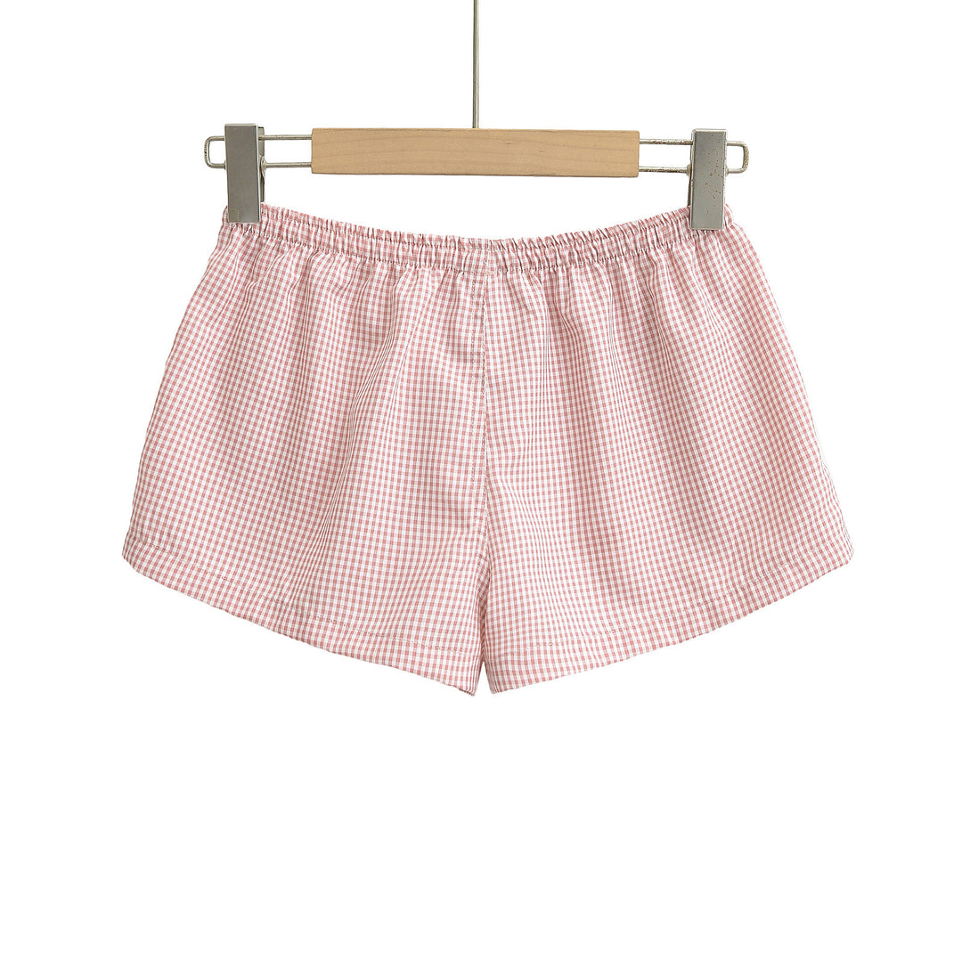 Dame behagelige ternede shorts med elastisk talje og knaplukning Stilla