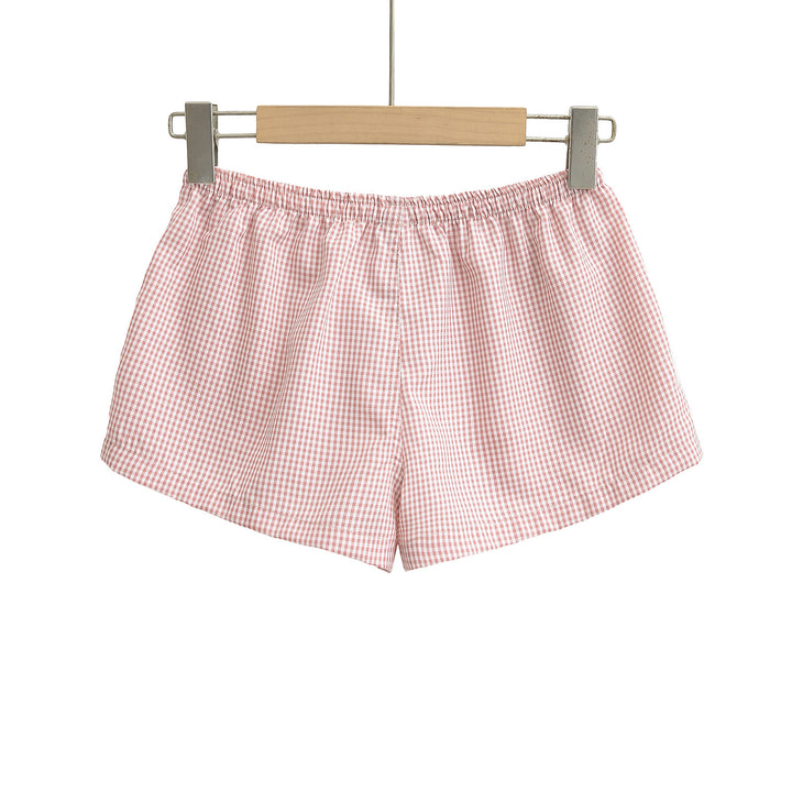 Dame behagelige ternede shorts med elastisk talje og knaplukning Stilla