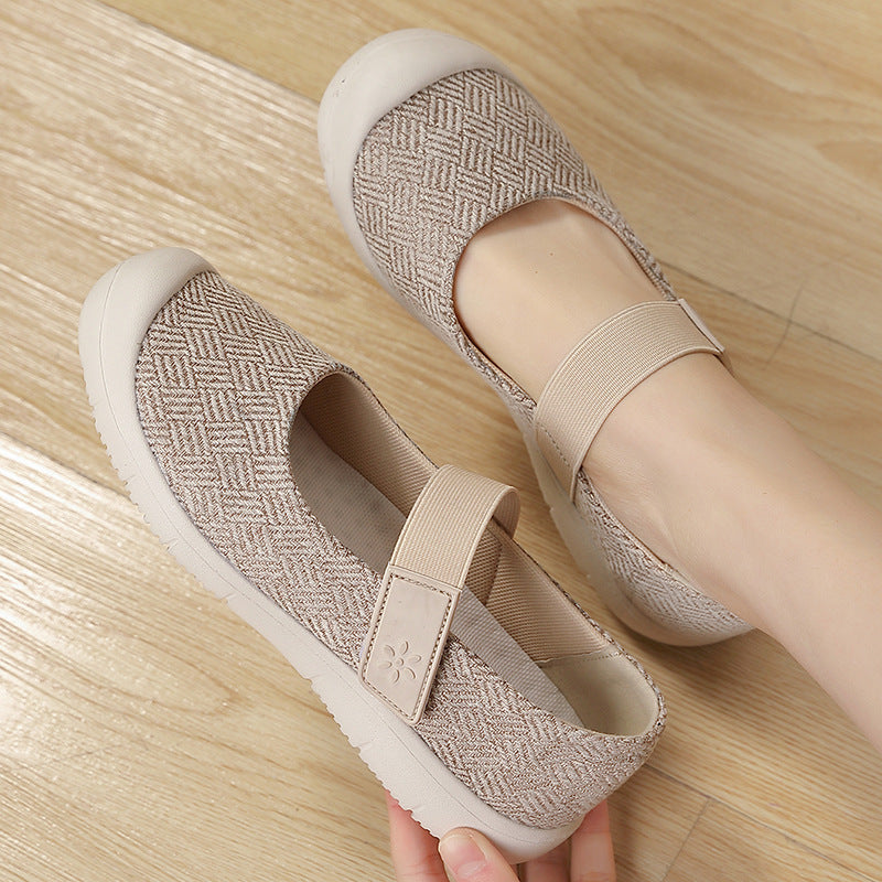 Dame nan komfortabel strik-rem ballerina med justerbar velcro og fleksibel gummisål Skovae