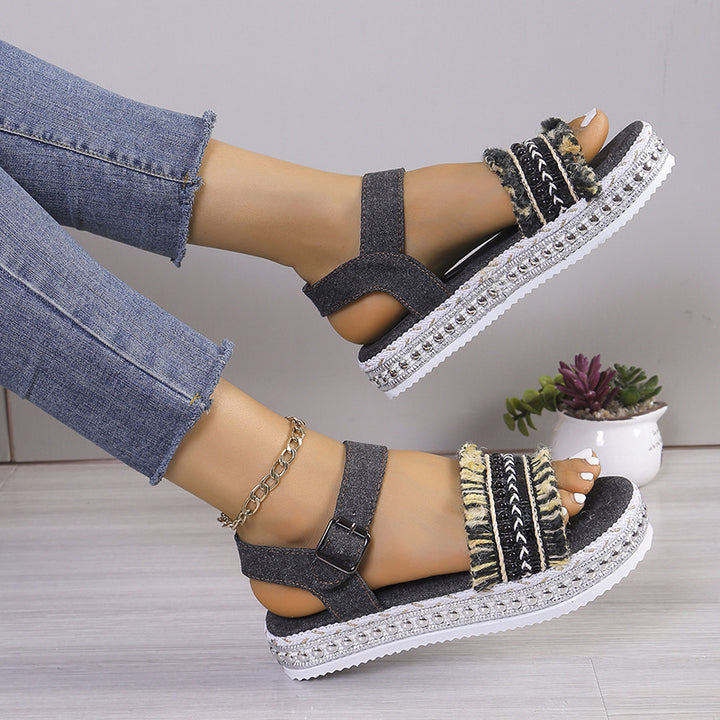 Dame Wedge-sandaler med dekorativt bånd og komfortabelt fodbånd Stilla