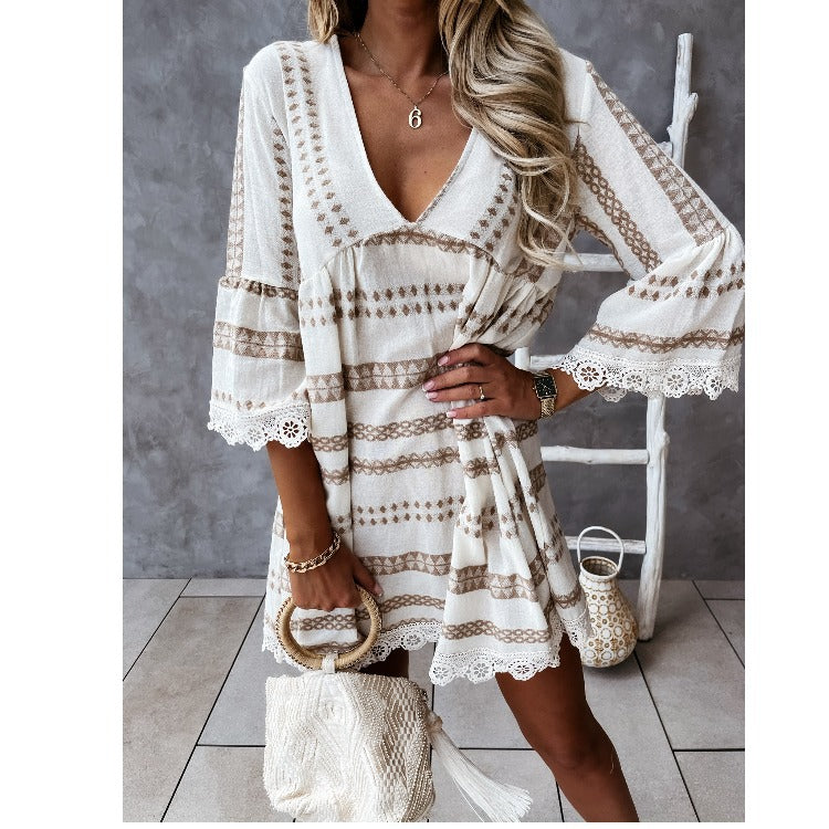 Femme Bohemian Stribet Shift Kjole Stilla