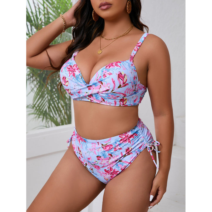 Dame bikini-sæt med blomsterwrap-top og højskåret trusse Skovae