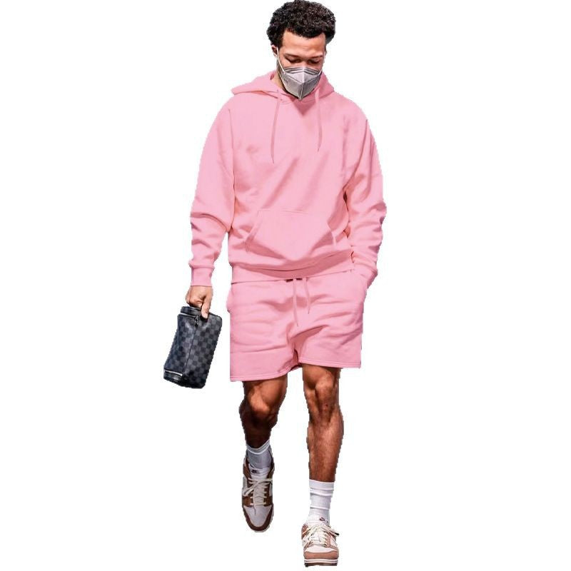 Herre afslappet hoodie- og shorts-sæt i åndbart materiale med praktiske lommer Stilla