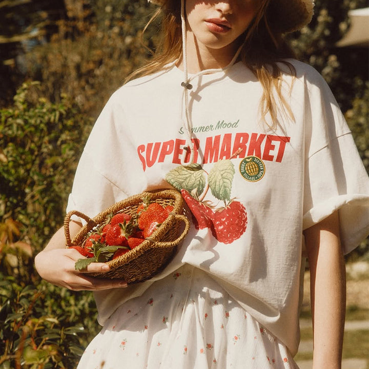 Dame T-Shirt med glad frugt-print og afslappet snit Stilla