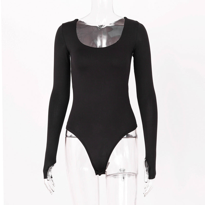 Dame Langærmet Bodysuit med dybudskæring og tætsiddende snit Stilla