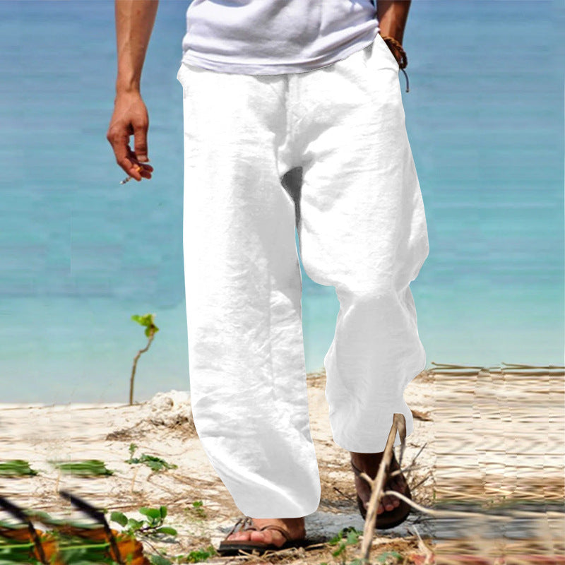 Herre Luftige Linnedbukser med Elastisk Talje og Praktiske Sidelommer Skovae