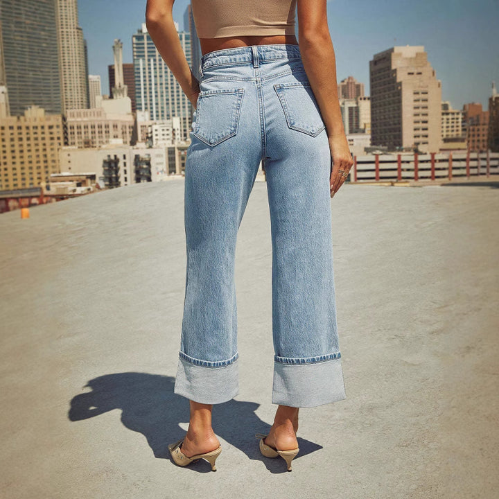 Kvinder Loose-Fit Denim Jeans med Kontrasterende Kanter Stilla