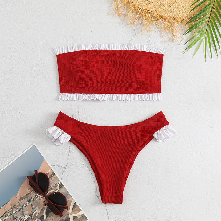 Dame bandeau-bikini med flæsedetails og struktureret overflade Stilla