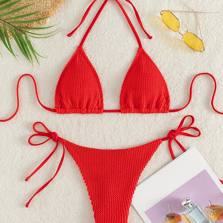 Dame Triangle-Bikini-Sæt med justerbare bindebånd Skovae