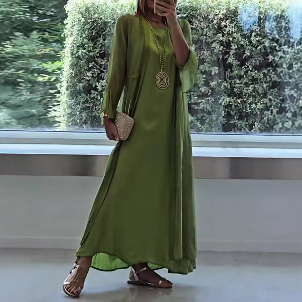 Dame nan elegante Lagd-aftenrobe med foret inderkjole, gennemsigtig chiffon-overtræk og taljejusterbare bånd Skovae