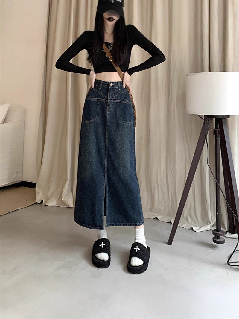 Dame Jeans Nederdel med Høj Slid Stilla