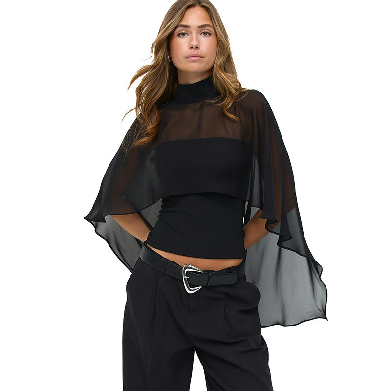 Dame elegant top med transparente vingeærmer Skovae